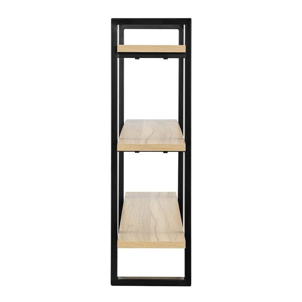 Danya B. 35.5" x 31.5" Rio 3 Tier Floating Bracket Wall Shelf Chestnut: Mid-Century Modern MDF & Iron Storage