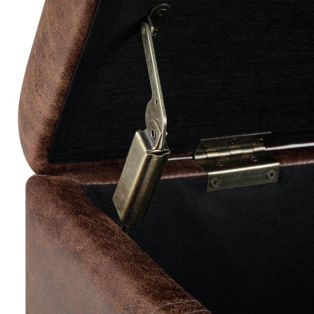 Simpli Home Dover Faux Leather Storage Ottoman Bench in Umber Brown