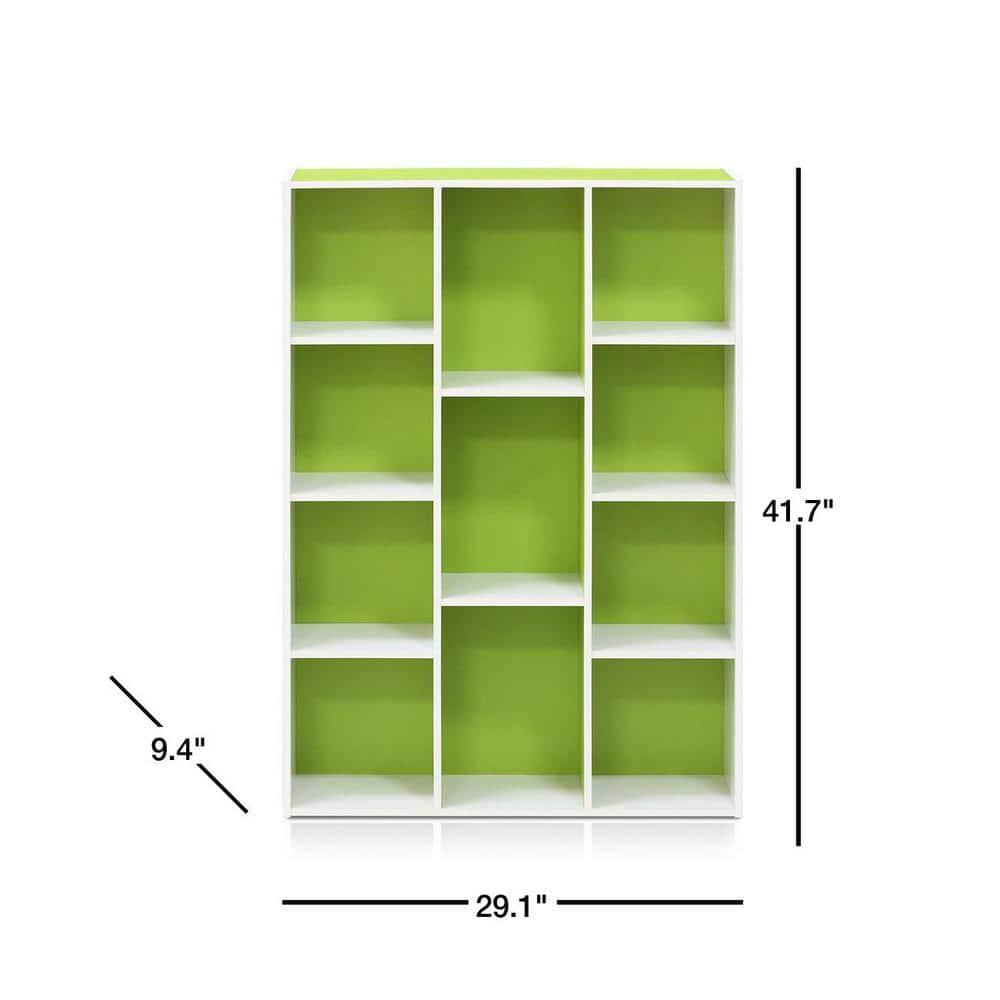 Furinno 3-tier Open Bookcase 11-Cube Floor Standing Storage Shelves Display Cabinet,Green