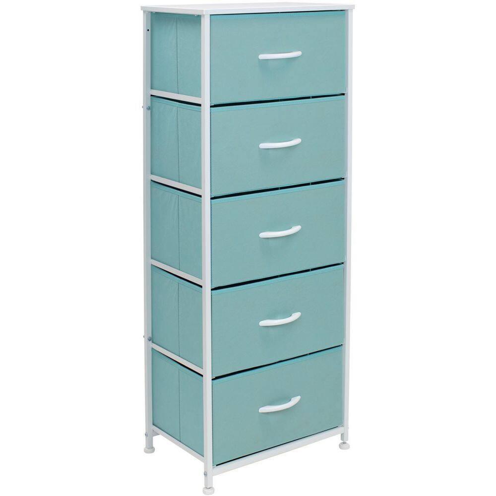 Sorbus Fabric Dresser for Kids Bedroom - Chest of 5 Drawers, Tall Storage Tower, Clothing Organizer, for Closet, for Playroom, for Nursery, Steel Frame, Fabric Bins - Wood Handle (Aqua)
