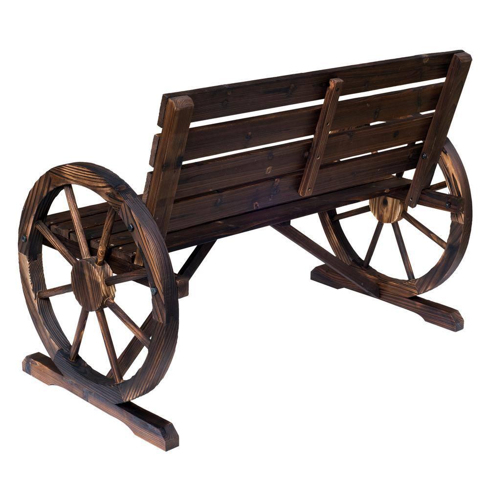 ZWNLKQG Wooden Wagon Wheel Bench  Rustic Outdoor Patio   2-Person Seat Bench for Backyard  Patio  Garden  41.5" x 23.25" x 29.5"  Brown