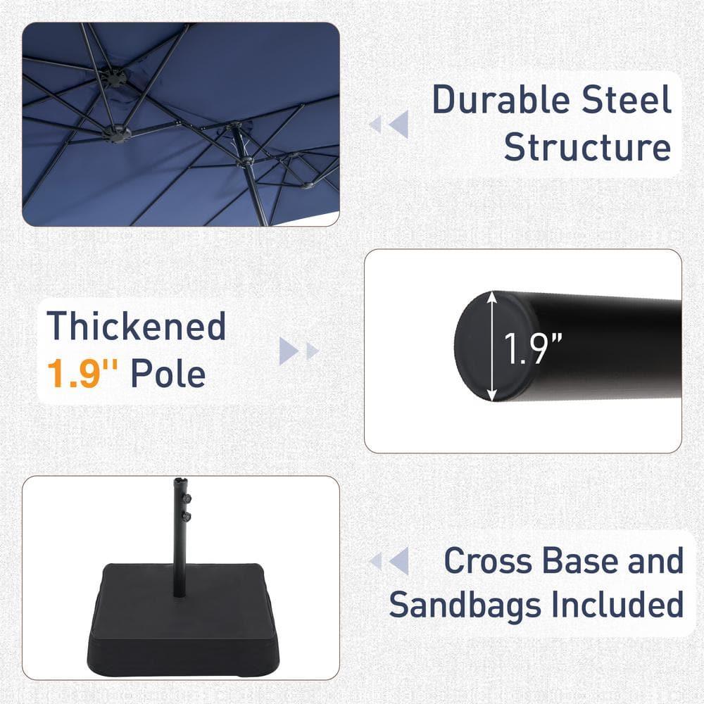 15 ft. Blue Rectangular Market Patio Umbrella with Metal Pole