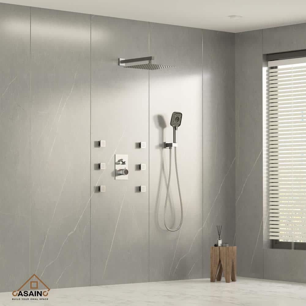 CASAINC 6-Spray 12 in. Thermostatic Dual Shower Heads with 6-Jets