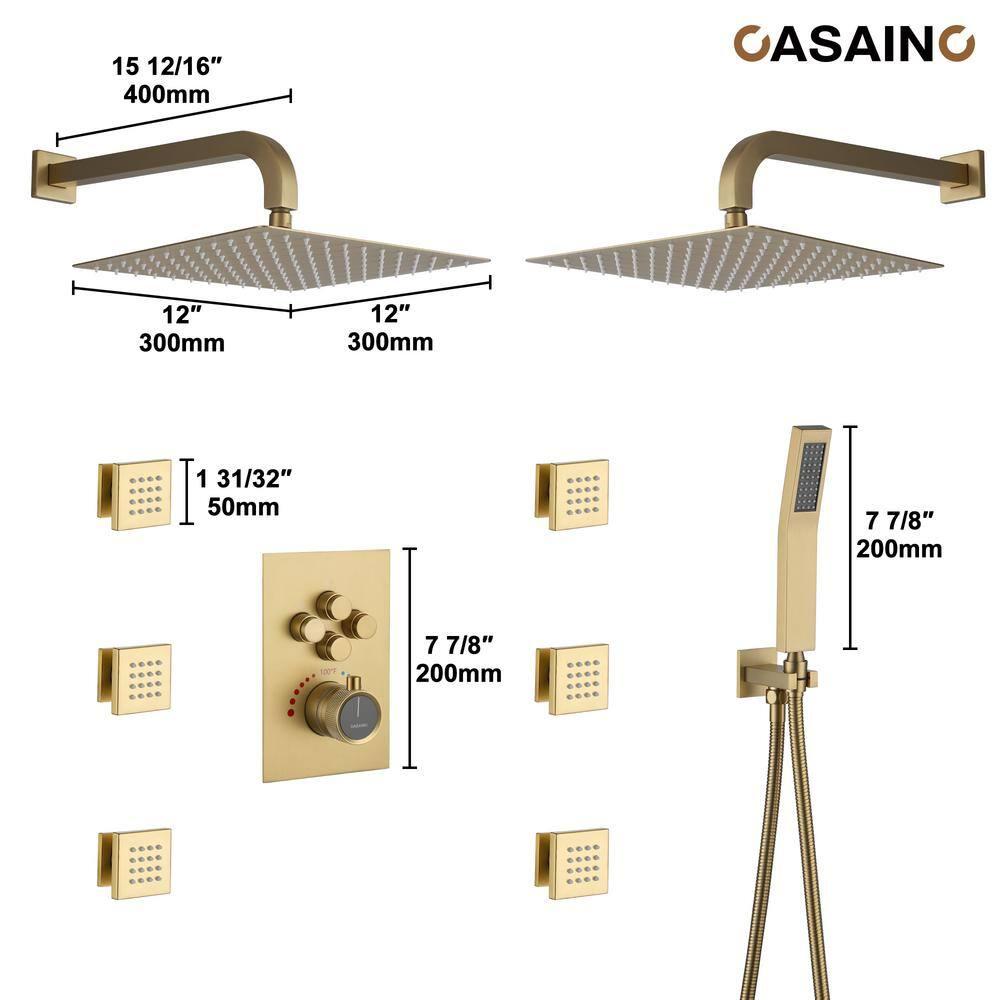CASAINC Single Handle 1-Spray Thermostatic 4-function Shower System Dual Showerhead