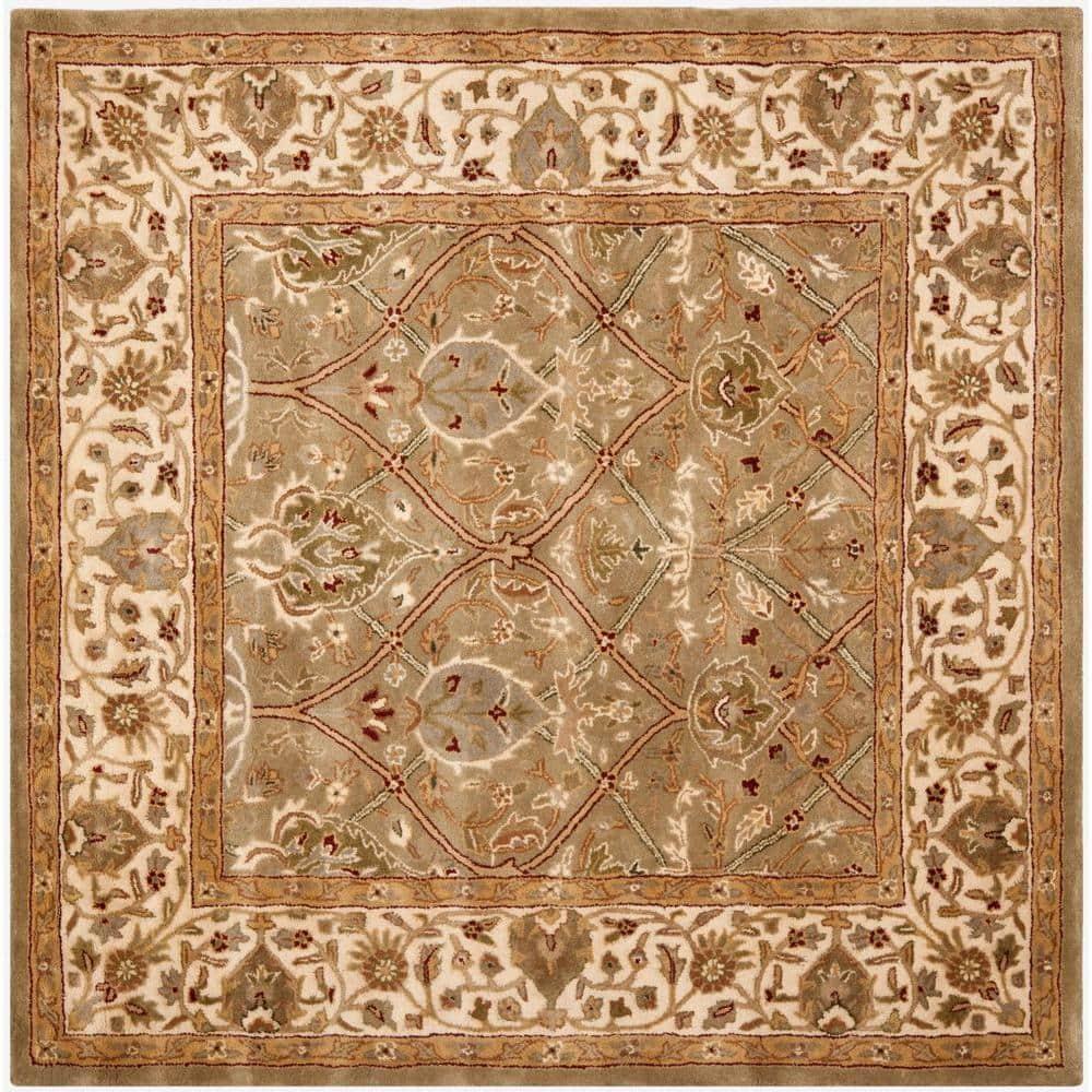 SAFAVIEH Persian Legend Adrian Floral Bordered Wool Area Rug, Light Green/Beige, 8' Square