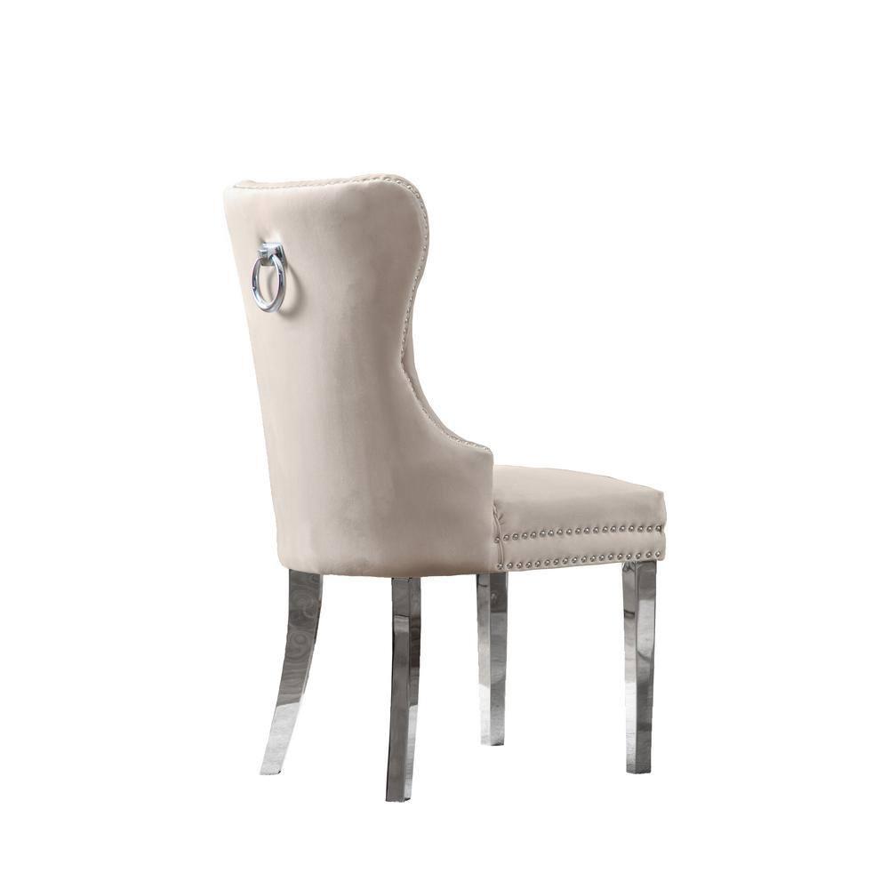 BELLEZE Upholstered Dining Chairs Set of 2, Velvet Luxury Dining Room Chairs with Button Back, Nailhead Trim, Pull-ring, Solid Wood Legs for Kitchen, Living Room, Restaurant - Chandler (Beige)