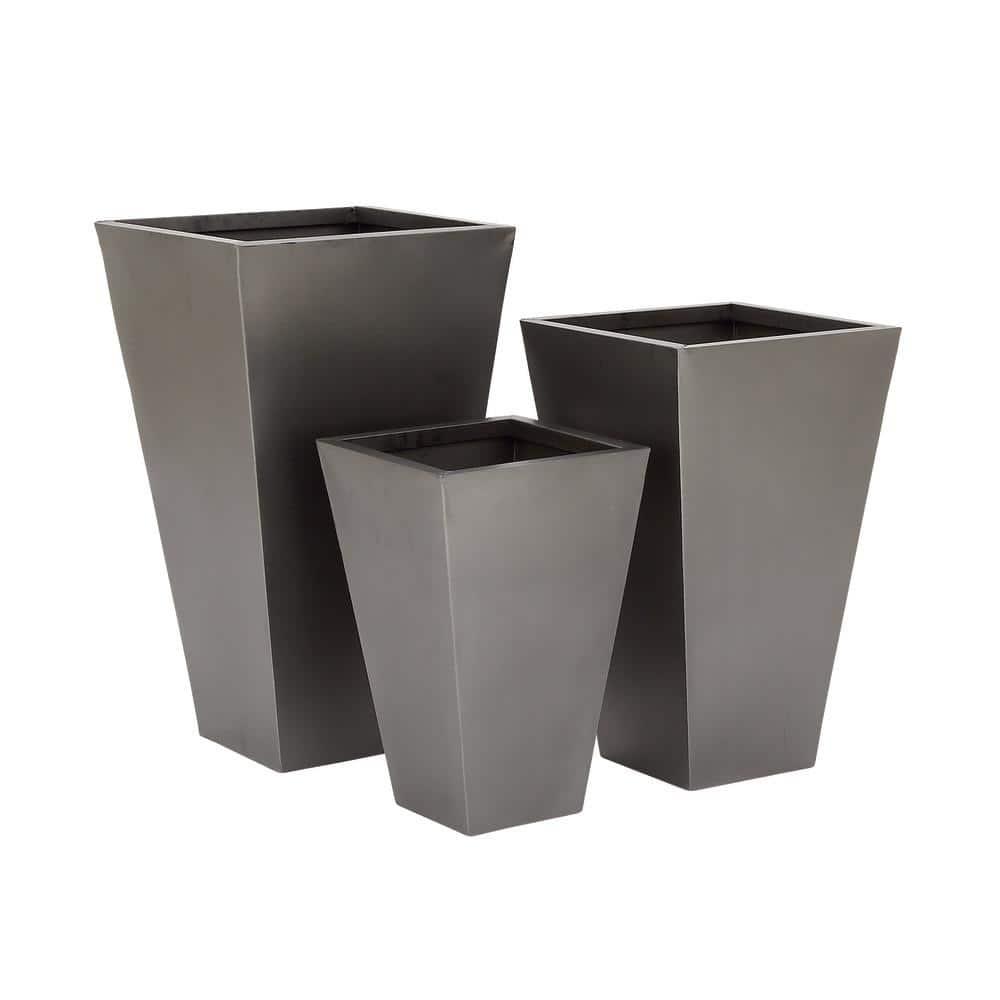 Set of 3 Contemporary Trapezoidal Iron Planters Gray - Olivia & May