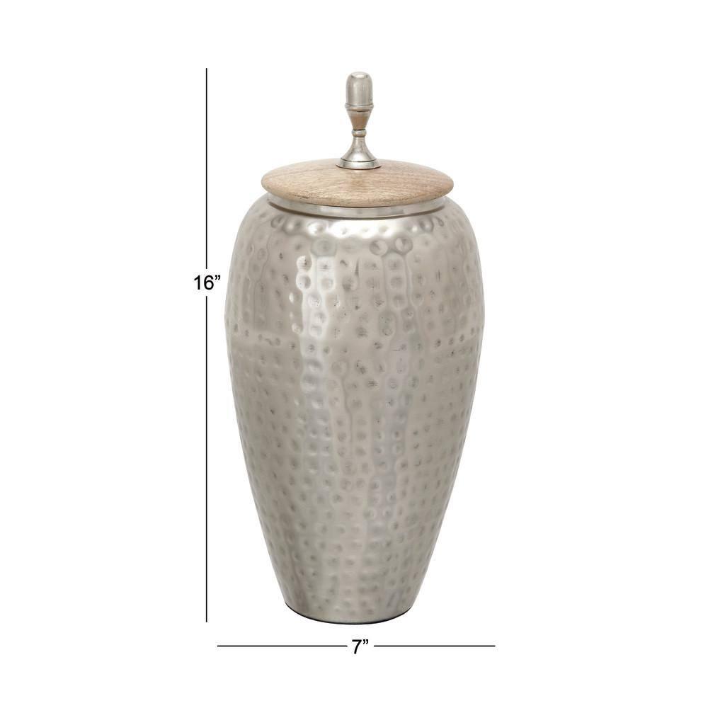 DecMode 7" x 16" Silver Metal Hammered Decorative Jars, 1-Piece