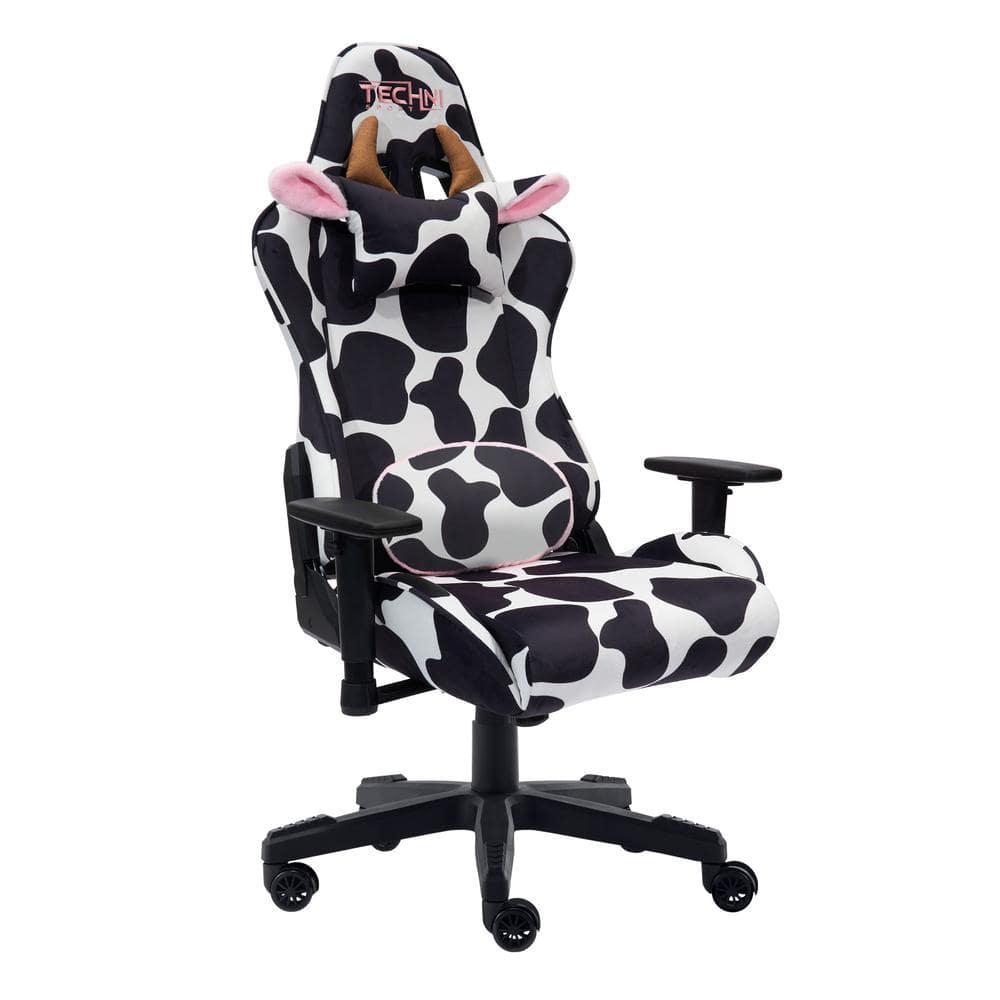 Ts85 Cow Print Luxx Series Gaming Chair Cow - Techni Sport: Velvet Upholstery, Memory Foam, Adjustable