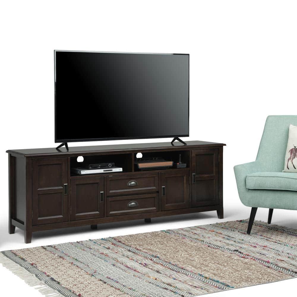 Simpli Home Burlington 72"W Solid Wood TV Stand for TVs up to 80" with 4 Cabinets