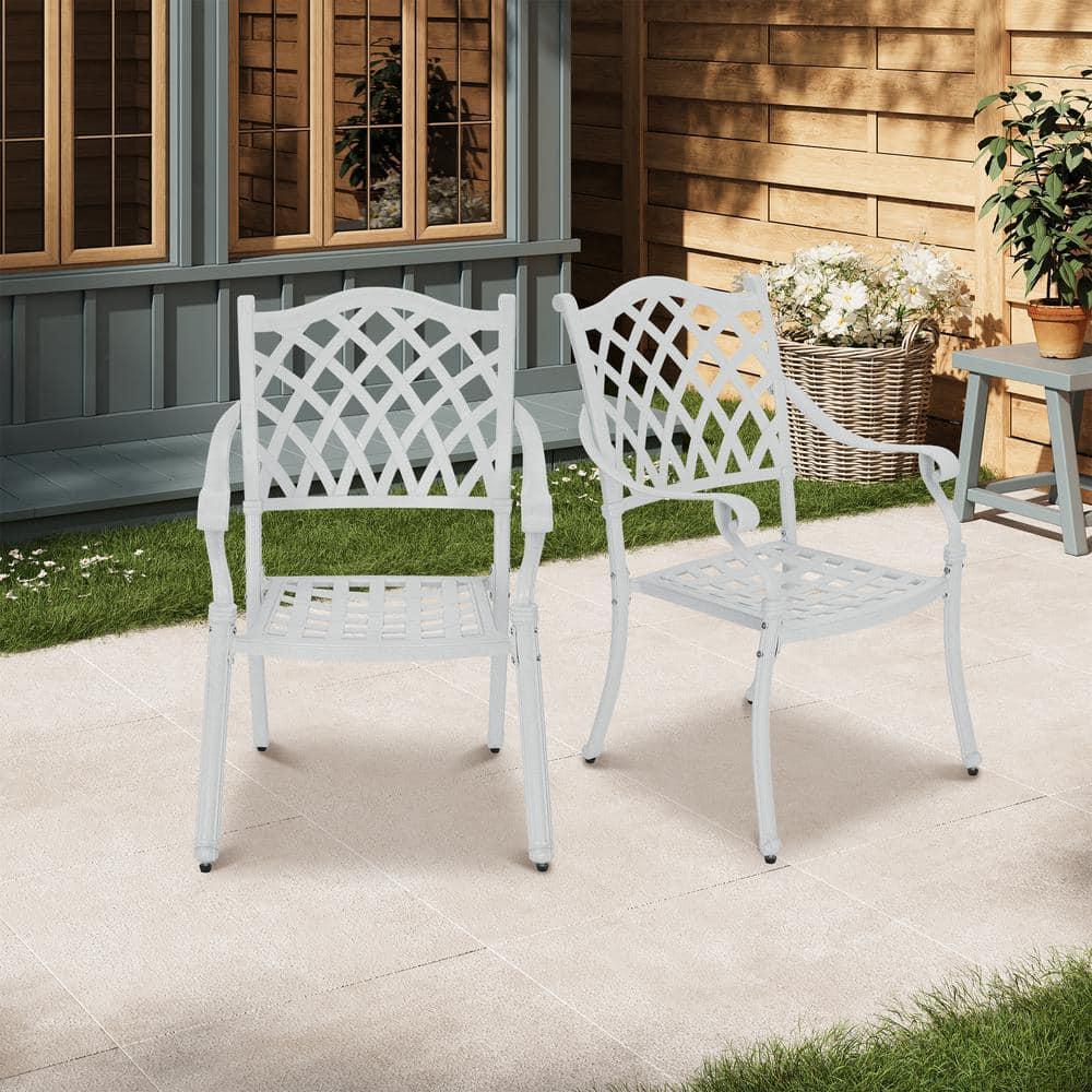 Mondawe Cast Aluminum Chair Woven Slatted AL Dining Chair White