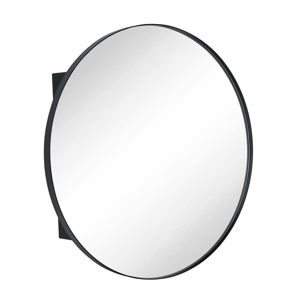 TEHOME  Myriel 30 in. W x 30 in. Surface Mount Round Circle Bathroom Metal Framed Medicine Cabinet with Mirror in Matt Black