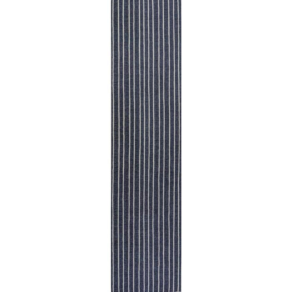 2' x 8' Rand Distressed Ticking Stripe Machine-Washable Runner Rug, Navy/Ivory - JONATHAN Y