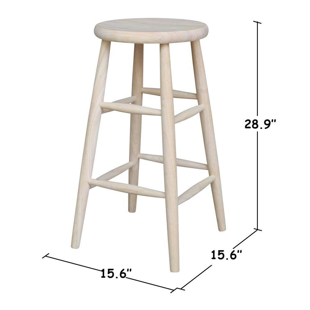 30" Scooped Seat Counter Height Barstool Unfinished - International Concepts: Solid Wood, Round, Backless