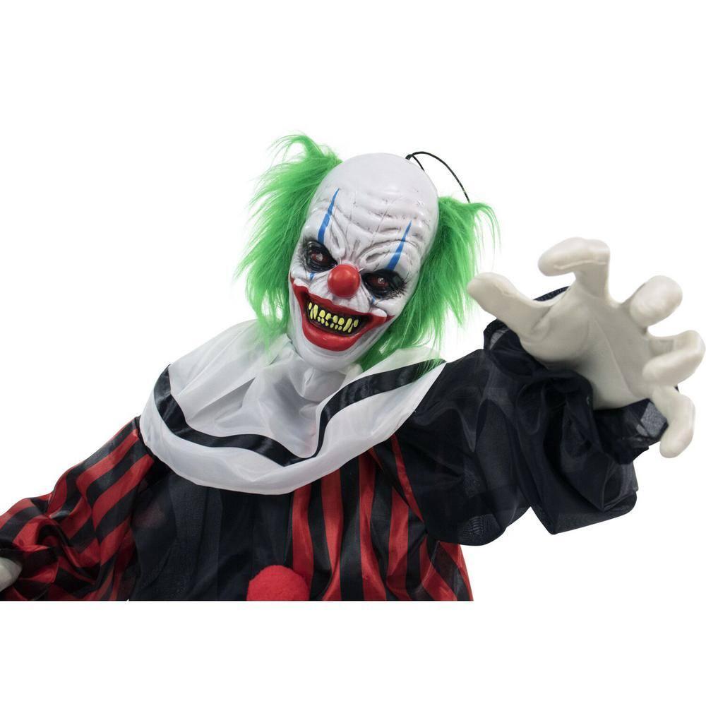 Haunted Hill Farm 32 In. Crouching Clown Creepy Animatronic with Lights and Sound, HHCLOWN-12FLSA