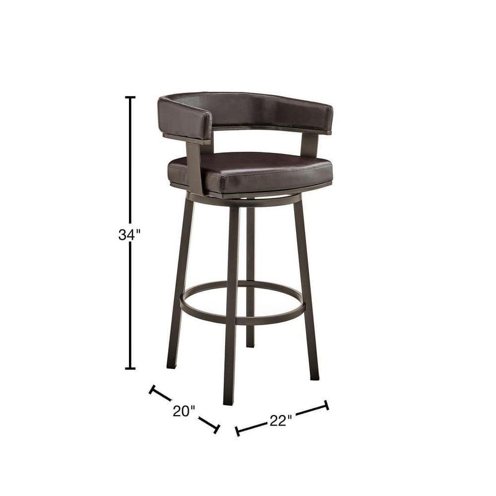 Cohen 26" Counter Height Swivel Bar Stool in Java Silver Finish and Chocolate Faux Leather