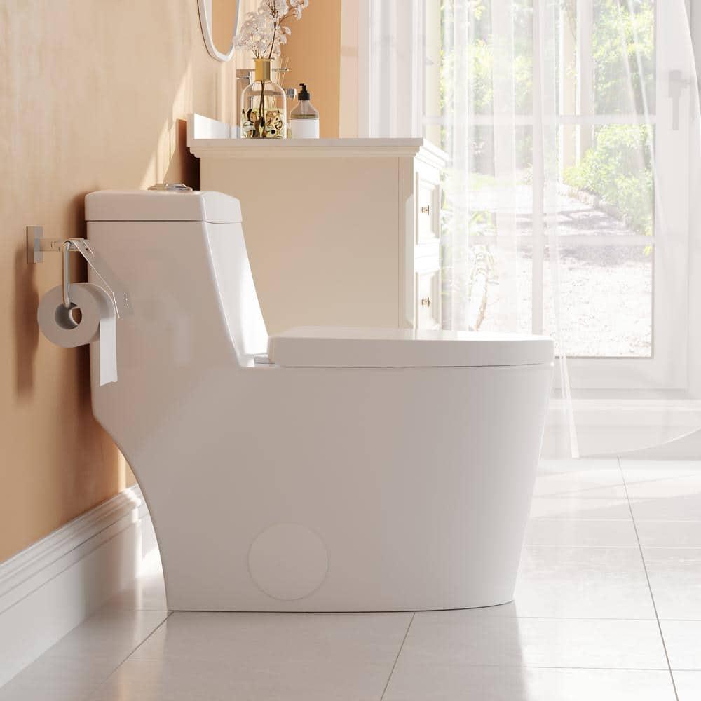DeerValley Prism Dual-Flush Elongated One-Piece Toilet with Glazed Surface Lower Water Tank for Space Saving (Seat Included)