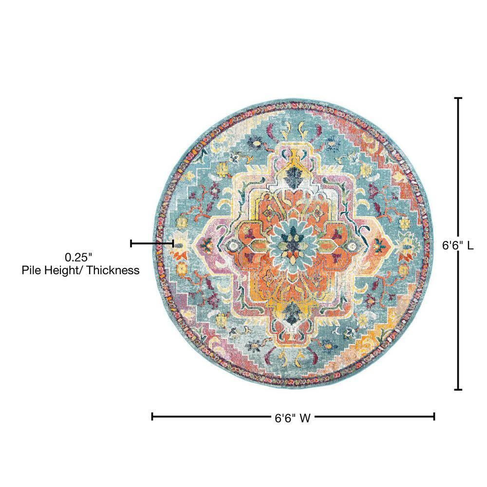 Crystal CRS501 Loomed Indoor Area Rug - Teal/Orange - 7'x7' Round - Safavieh
