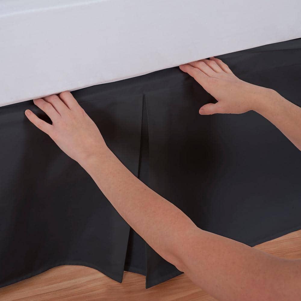 Bed Maker's Wrap-Around Hassle Free, Never Lift Your Mattress Tailored Bed Skirt, 14" Drop Length, King, Black
