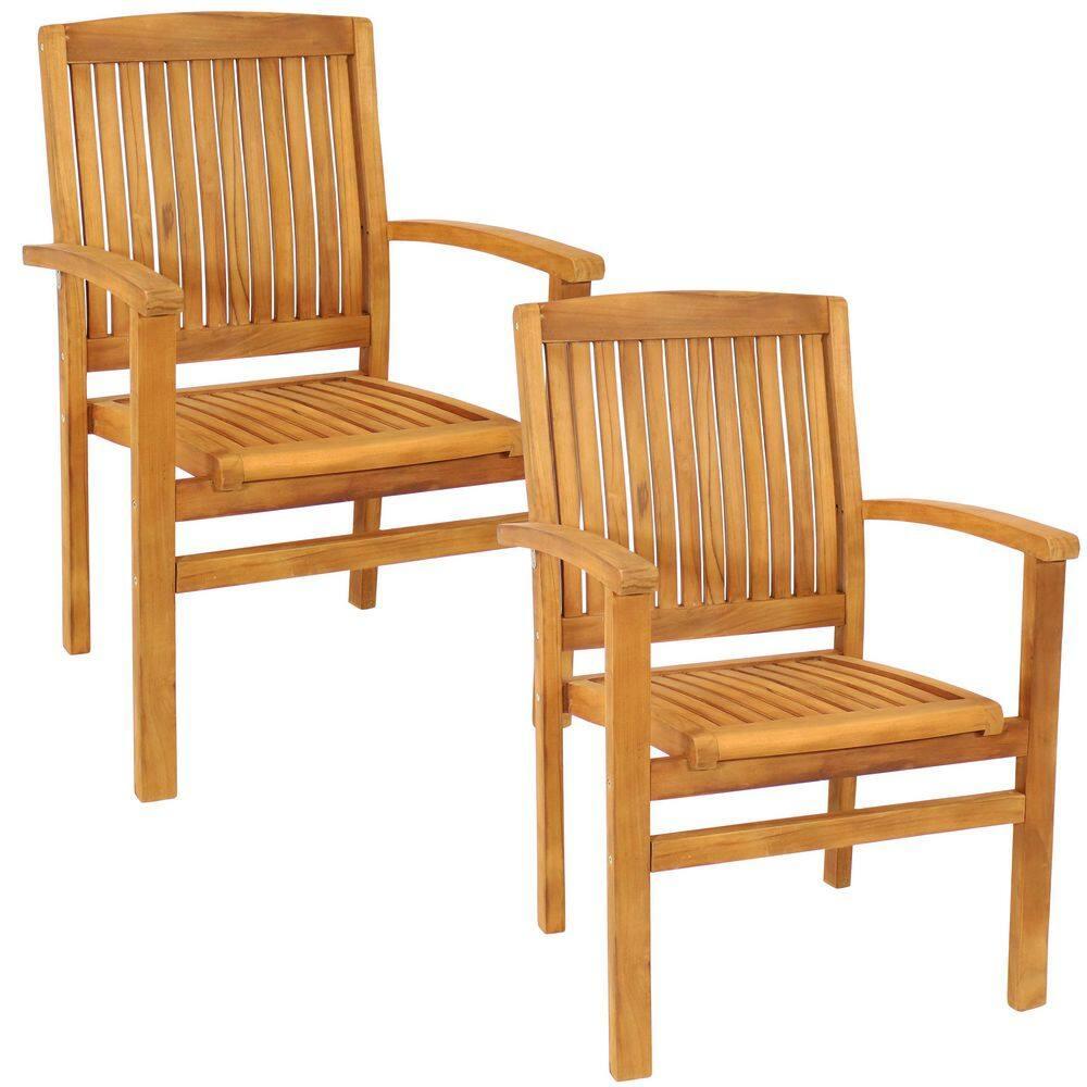 Red Barrel Studio® Datrion Teak Wood Outdoor Stacking Dining Armchair (Set of 2)