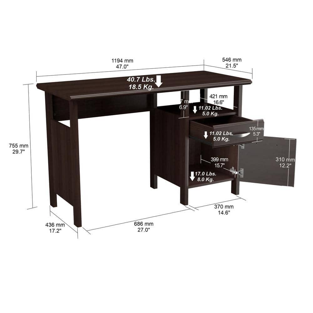 Inval 1-Drawer Writing Desk with Cabinet in Espresso