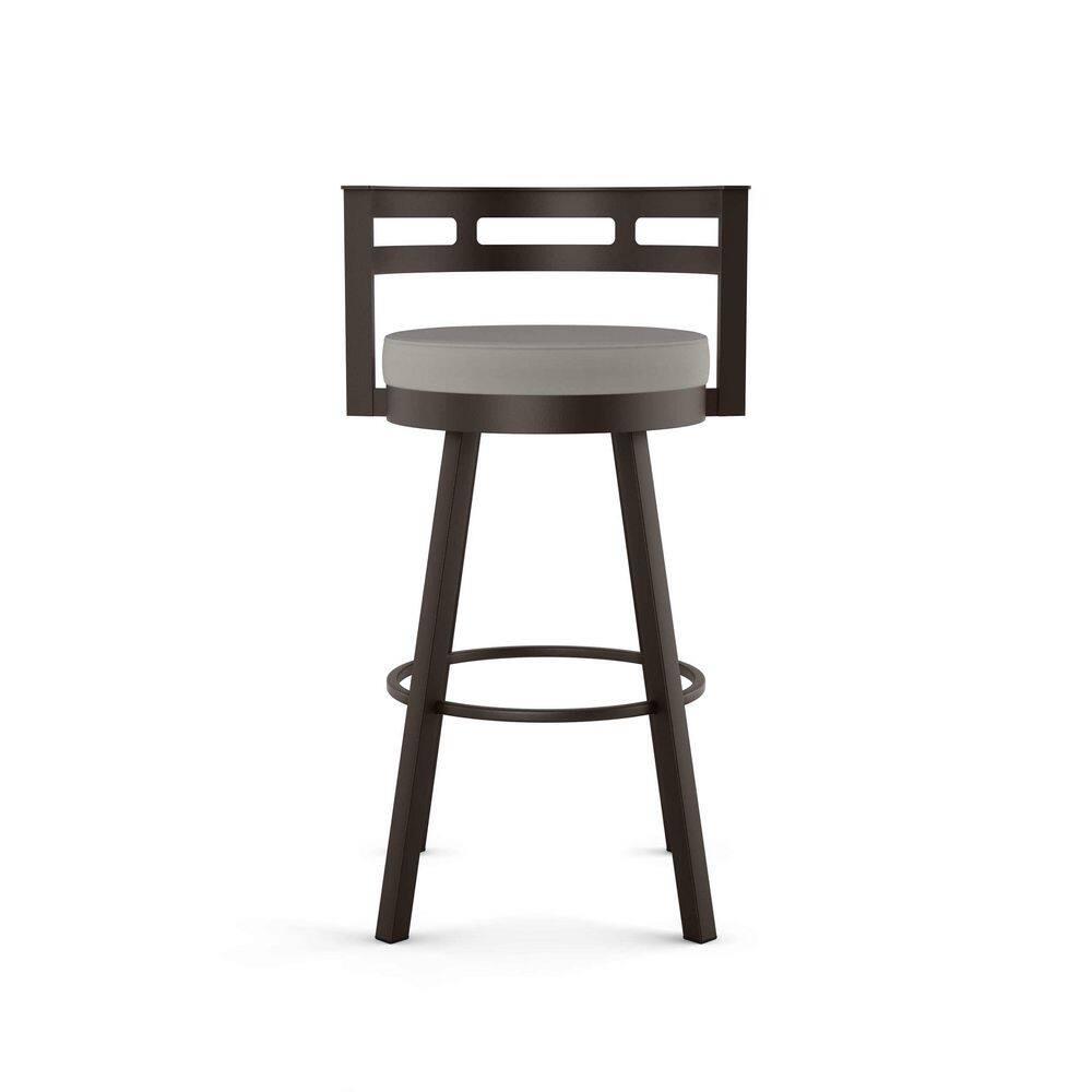Amisco Render 26" Counter Height Barstool, Swivel Stool with Backrest and Metal Base for Kitchen Island or Bar - Taupe Grey Faux Leather/Dark Brown Metal/Counter Height