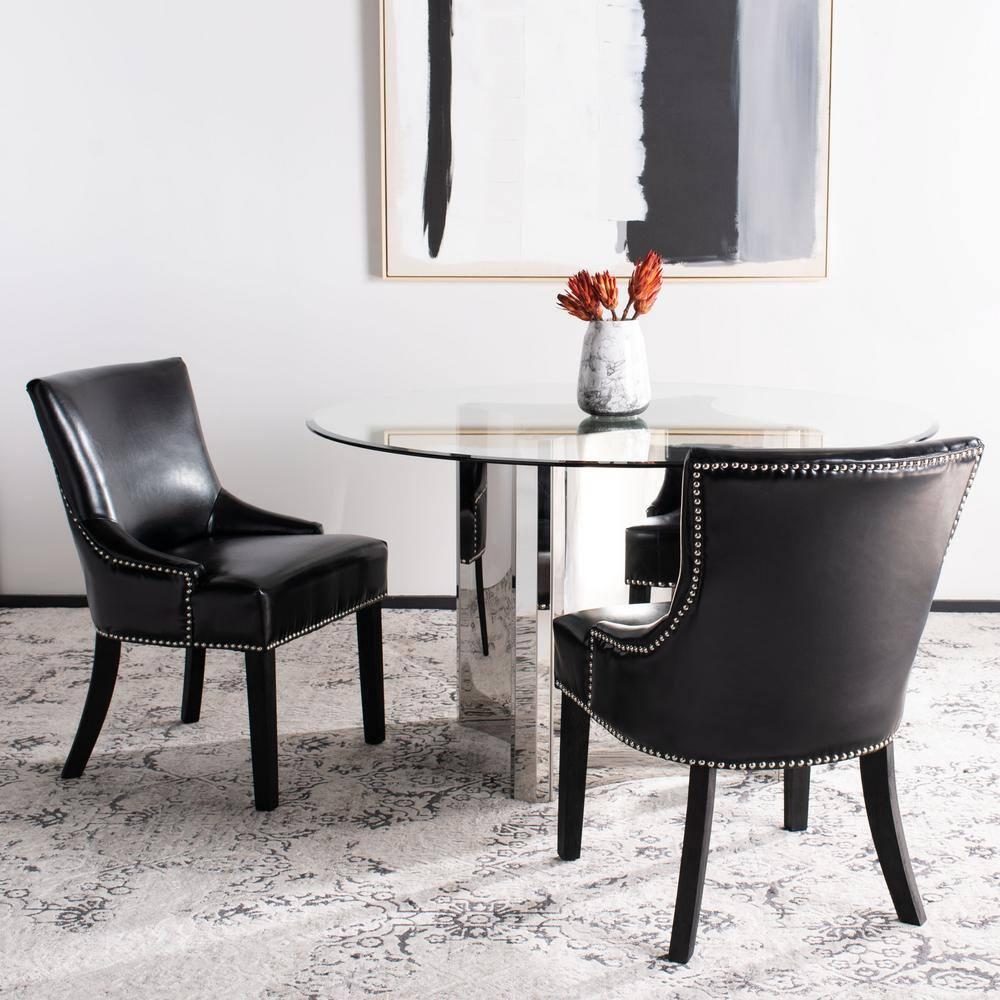 Lotus Kd 19" H Dining Chair With Nail Head Trim (Set of 2) - MCR4700 - Black - Safavieh Couture