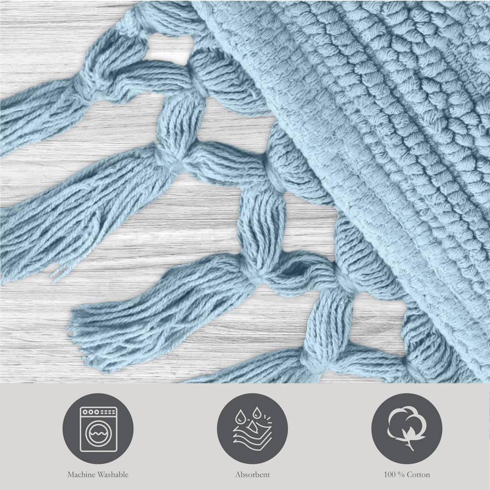Jean Pierre Ricardo Cotton Fringe 21 x 34 in. Bath Rug, Light Blue