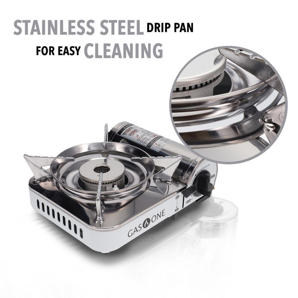 GasOne Emergency Gear Camping Mini Butane Portable Gas Stove with Carrying Case, Stainless Steel, White, GS-800