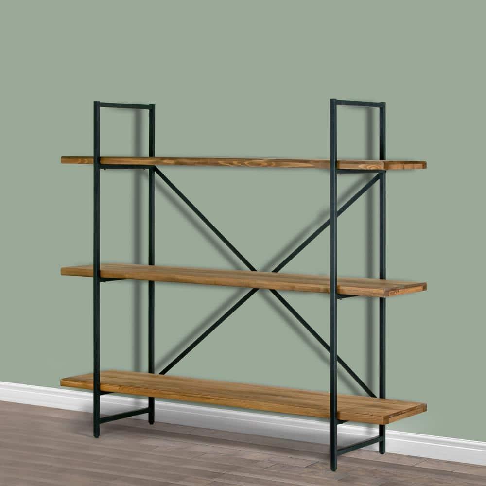 Glamour Home Ailis 56" 3-Wide-Shelf Modern Wood Etagere Bookcase in Brown