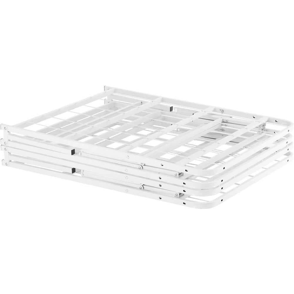 14" foldable Queen Bed Frame Heavy Duty Metal Bed Frame Folding Bed Frame with Steel Slats Box Spring Replacement 600lbs Capacity Platform Bed Queen Bed Frame Size-White