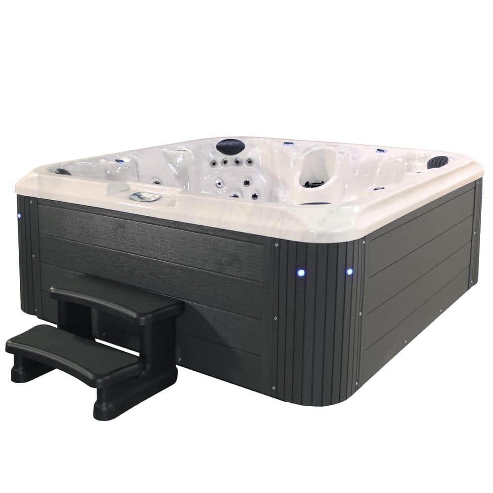 Grand Banks 6-Person 81-Jet Non-Lounger Hot Tub Spa with 3 Pumps, LED Lighting, Stainless Steel Heater and Ozonator, Insulated Cover Included and Steps Included