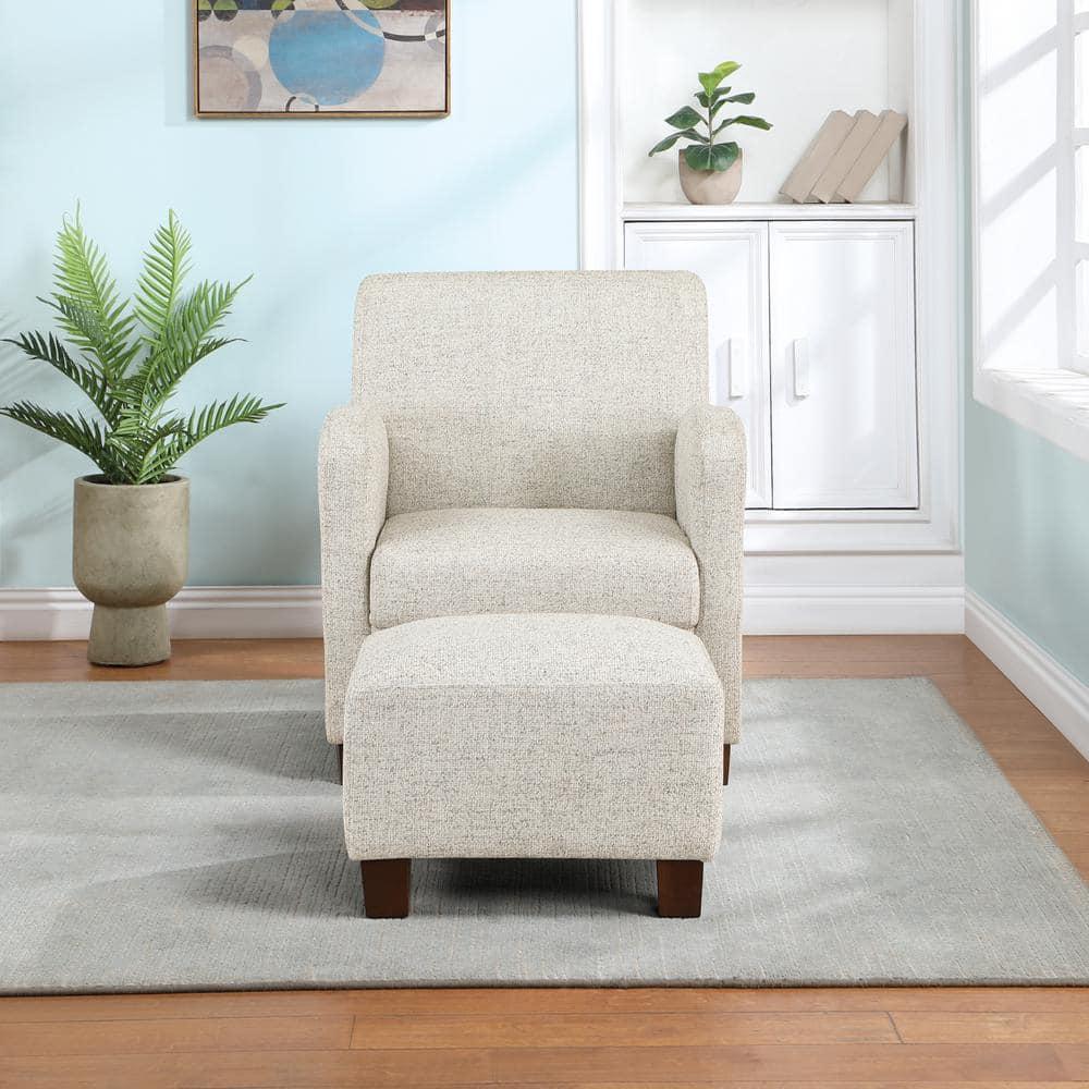 Aiden Chair & Ottoman Quartz Off White Fabric Medium Espresso Legs