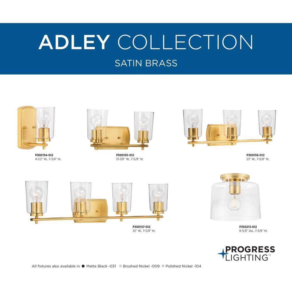 Progress Lighting Adley 1-Light Bath Wall Light, Satin Brass, Clear Glass Shade