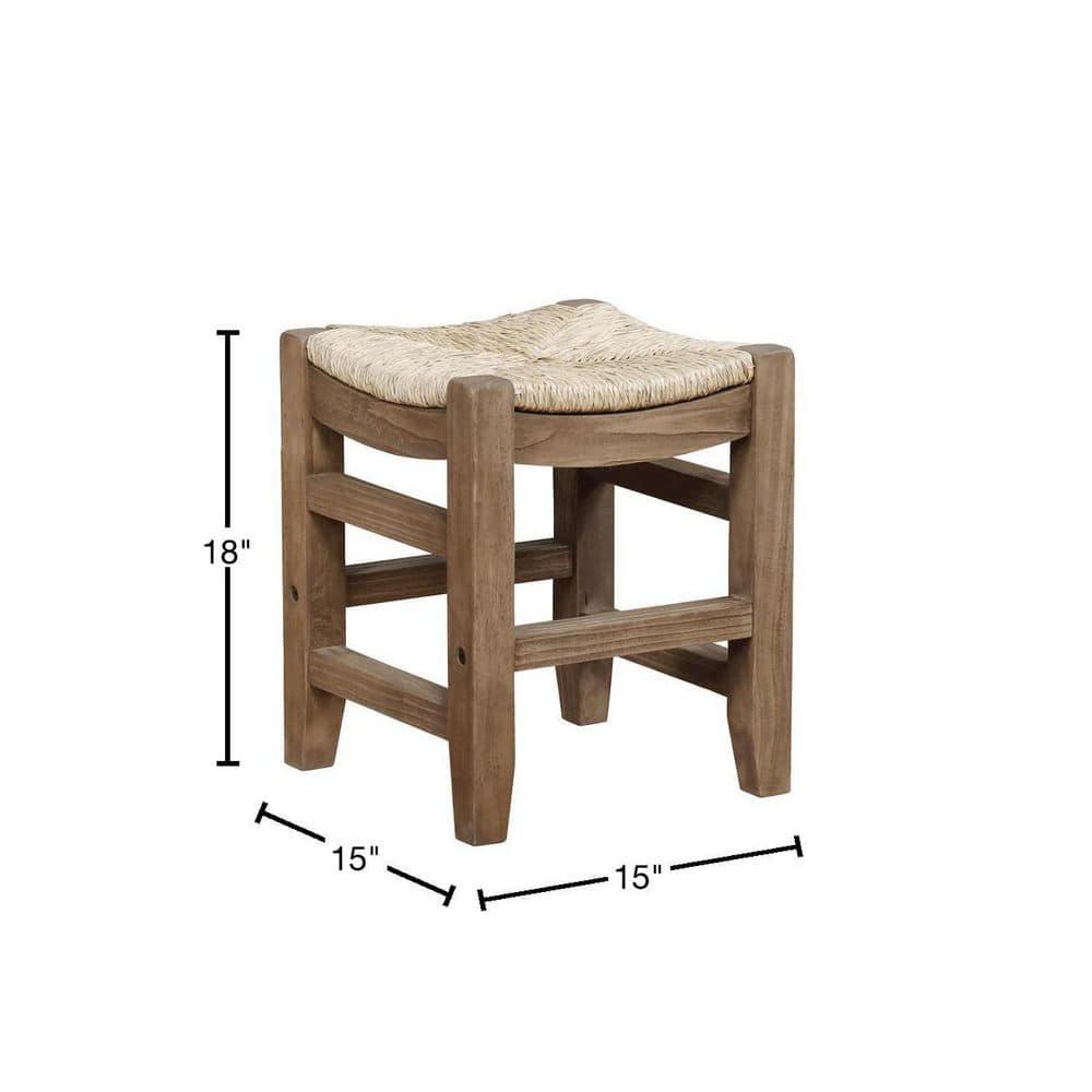 Alaterre Furniture Newport 18"H Wood Stool with Rush Seat