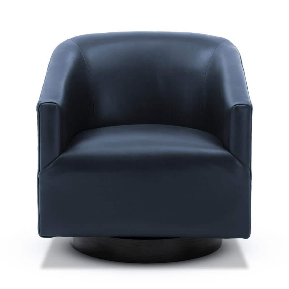 Comfort Pointe Gaven Wood Base Swivel Accent Chair Midnight Blue: Durable Faux Leather, 360° Swivel, No-Sag Springs