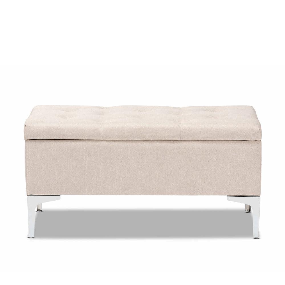 Mabel Fabric Upholstered Metal Storage Ottoman Silver - Baxton Studio