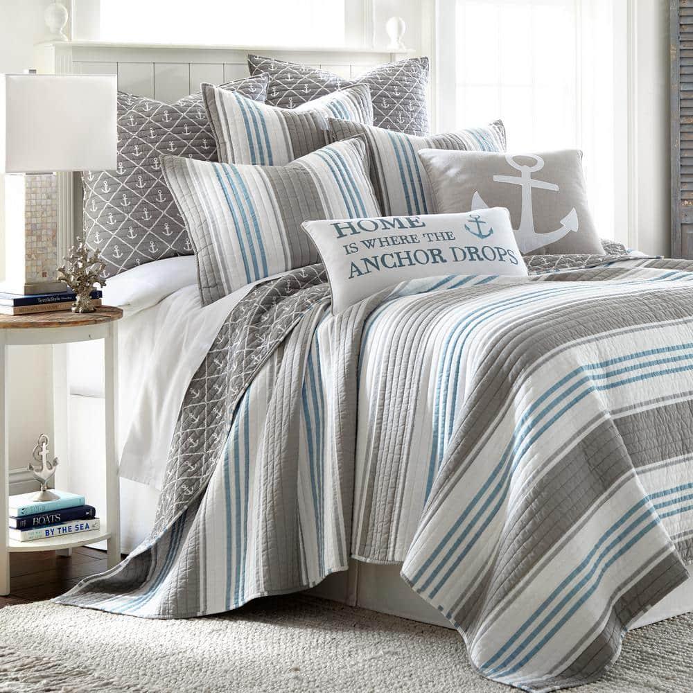 Provincetown Home Anchor Pillow - Teal and White - Levtex Home