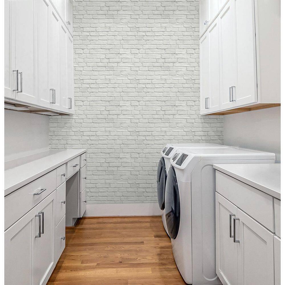 Off-White Vinyl Coated Faux Brick Pre-Pasted Wallpaper Roll