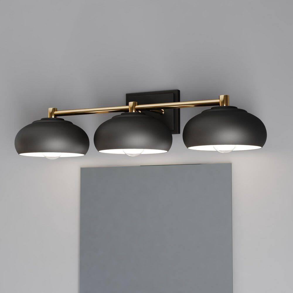 Belmont 3 Light Black and Brass Mid Century Modern Dome Bathroom Vanity Fixture