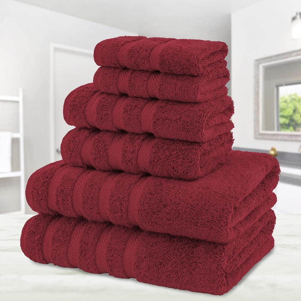 American Soft Linen 6 Piece Towel Set, 100% Cotton Bath Towels for Bathroom, Bordeaux Red