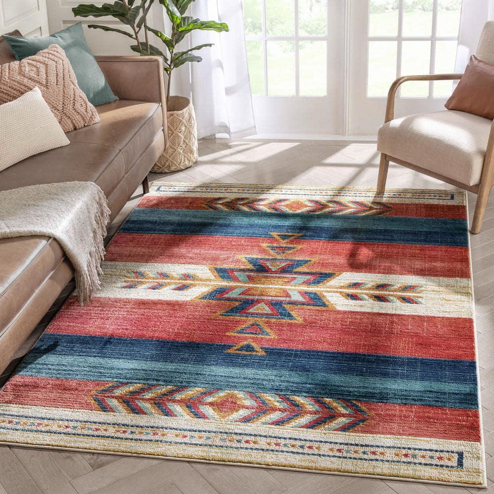 Union Rustic Crimson Southwestern Medallion Tribal Pattern Area Rug