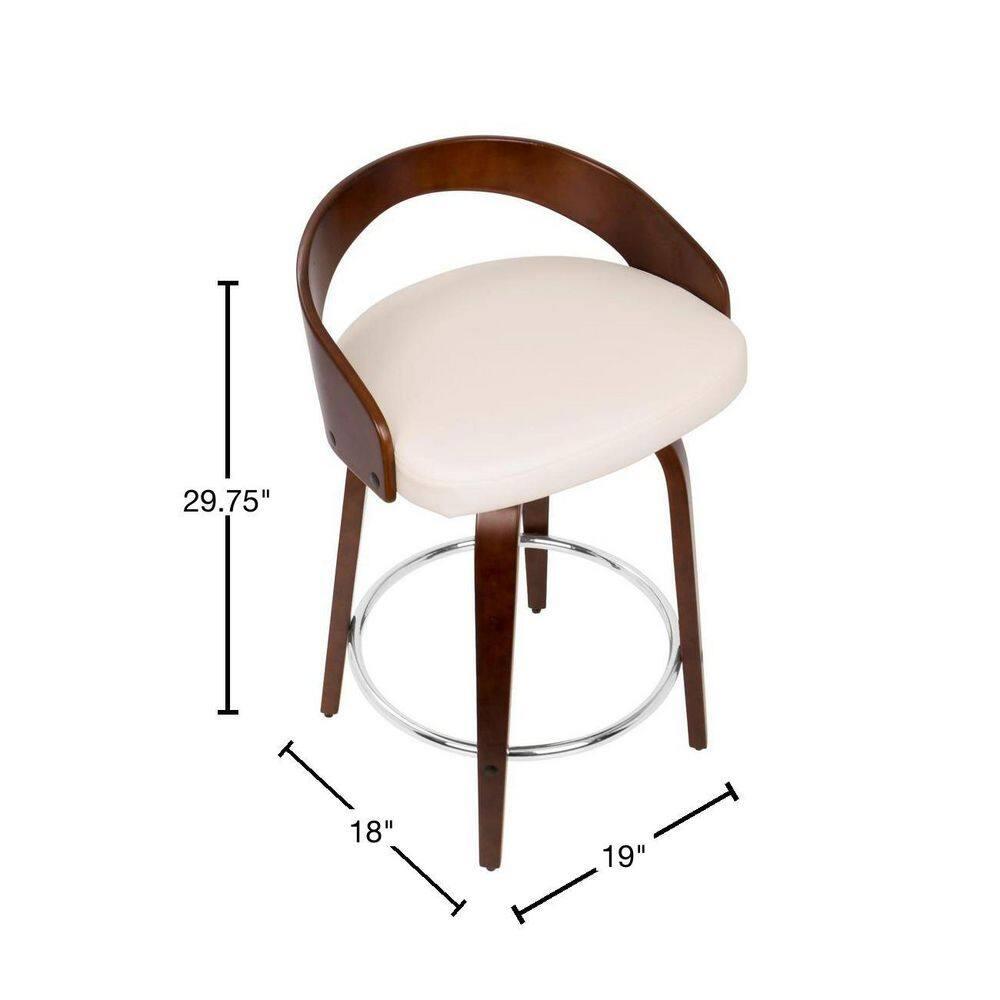 Set of 2 Grotto Upholstered Counter Height Barstools White/Cherry - Lumisource: Swivel, Chrome Footrest, Wood Legs