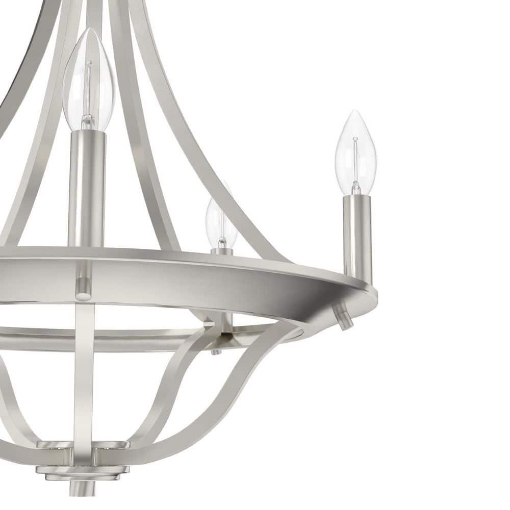 Hunter - Perch Point 5-light Brushed Nickel, Medium Size Chandelier, Dimmable, Casual Style, Empire Shaped, for Bedrooms, Kitchens, Dining, Living Rooms - 19425