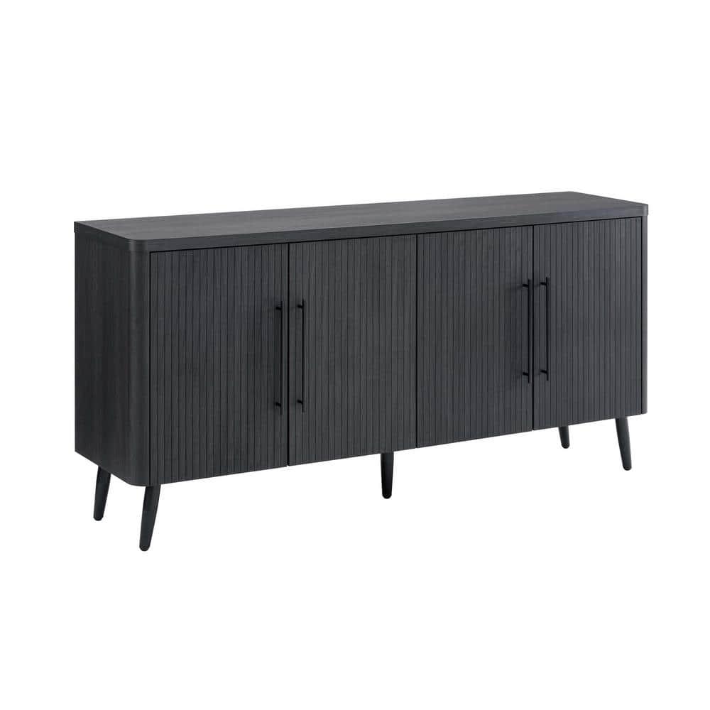 Manhattan Comfort Jodie 65" Mid-Century Modern Sideboard with 8 Adjustable Shelves in Charcoal Gray