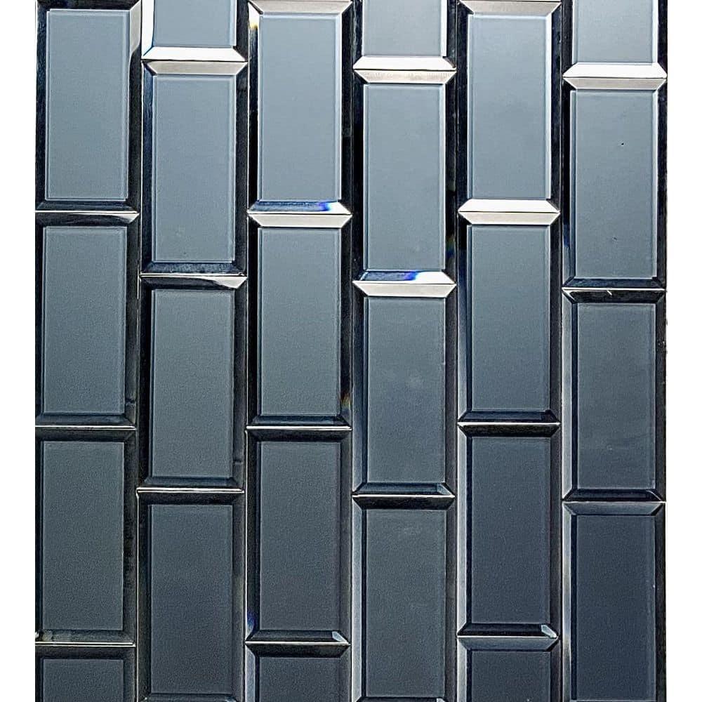 Abolos Frosted Reflections 3 in. x 6 in. Matte Glass Mirror Beveled Subway Decorative Kitchen & Bathroom Wall Tile