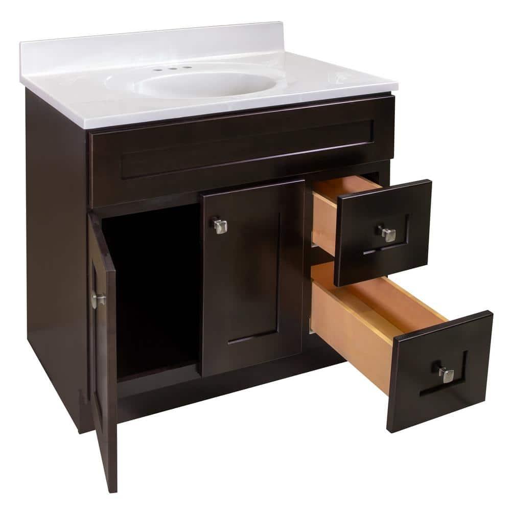 Design House Brookings 37 Inch Solid Wood Bathroom Vanity with Cultured Marble Top, Assembled, Sherwin Williams® Gray – Design House, 216127