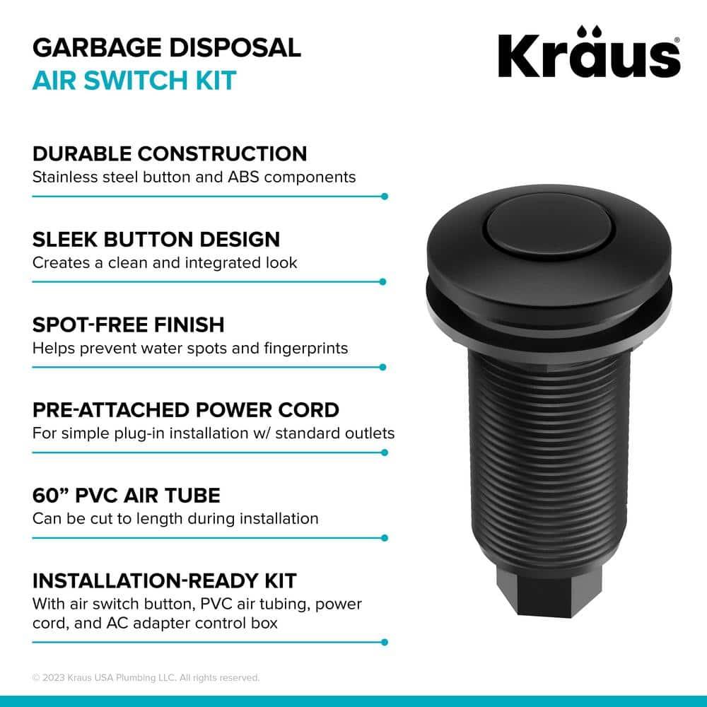 KRAUS Garbage Disposal Air Switch Kit with Push Button, AC Adapter, Power Cord, and Air Tube Included