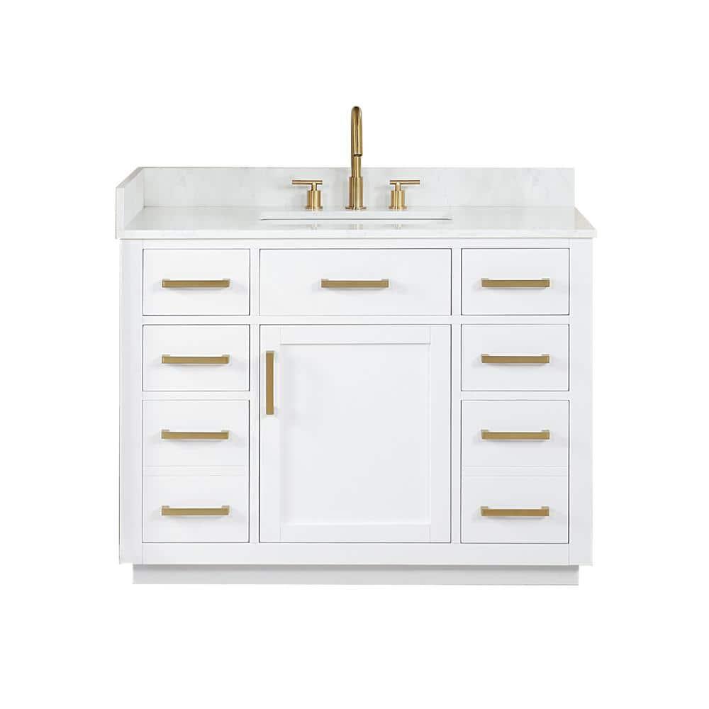 Gavino 42" Wood Vanity in White with Composite Stone Top no Mirror