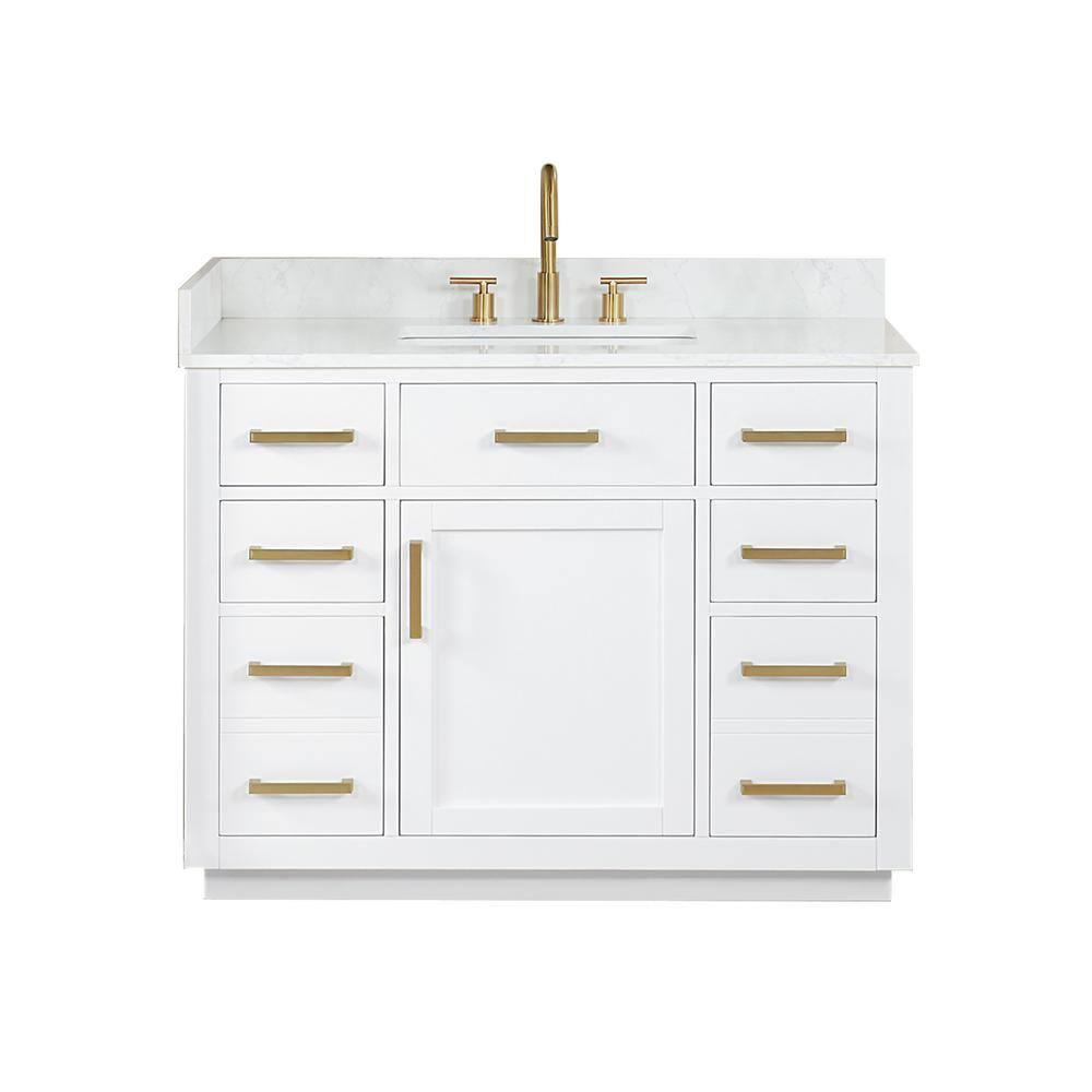 Gavino 42" Wood Vanity in White with Composite Stone Top no Mirror